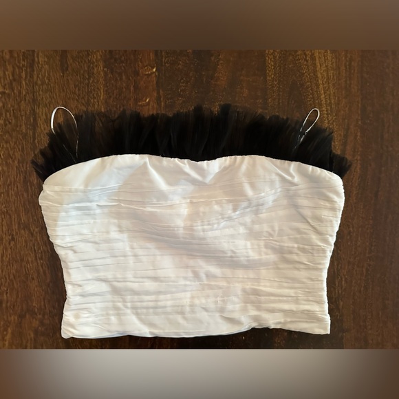 Zara white cropped bustier strapless top with black tulle detail - Picture 5 of 9